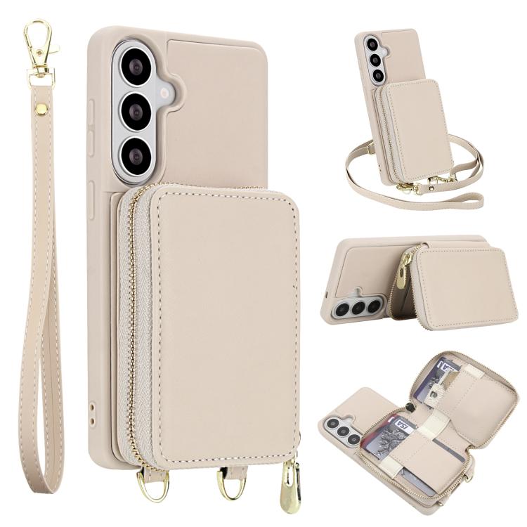 

For Samsung Galaxy S26+ 5G Crossbody Zipper RFID Card Bag Phone Case(Apricot)