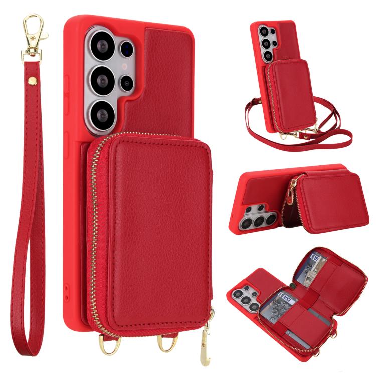 

For Samsung Galaxy S26 Ultra 5G Crossbody Zipper RFID Card Bag Phone Case(Red)