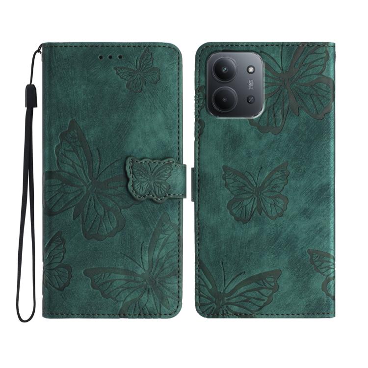 

For Redmi 15C 5G / 4G Global 171mm Skin-feel Embossed Butterfly Leather Phone Case(Green)