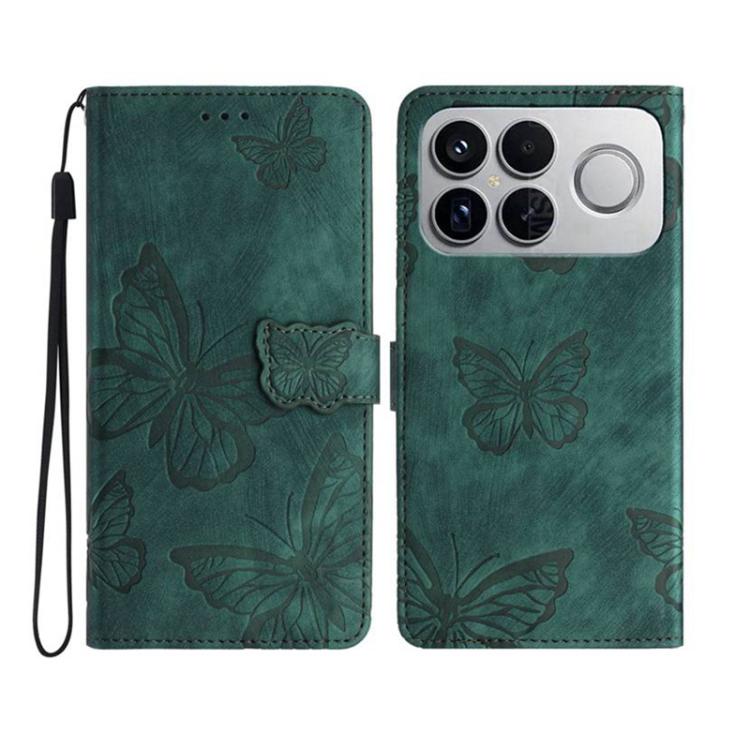 

For Redmi K90 / Poco F8 Pro Skin-feel Embossed Butterfly Leather Phone Case(Green)