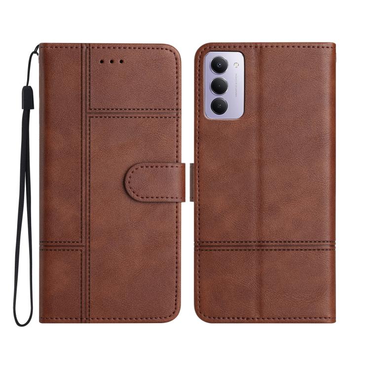 

For Redmi 15 5G / 4G EU 171mm Cowhide Texture Stitching Leather Phone Case(Coffee)
