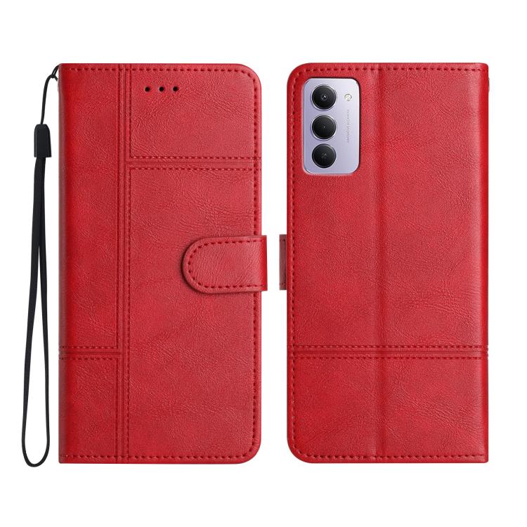 

For Redmi 15 5G / 4G EU 171mm Cowhide Texture Stitching Leather Phone Case(Red)