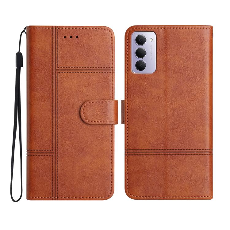 

For Redmi 15 5G / 4G EU 171mm Cowhide Texture Stitching Leather Phone Case(Brown)