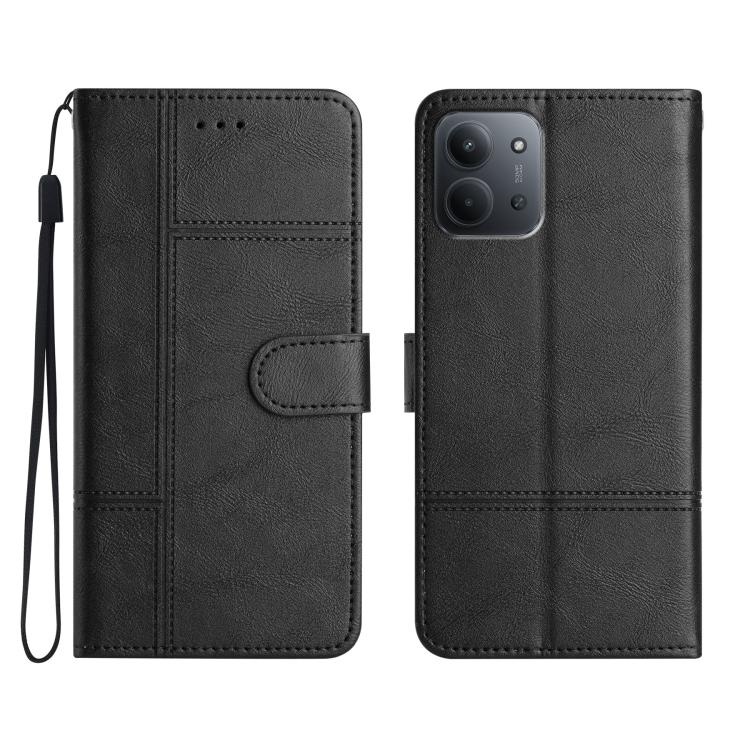 

For Redmi 15C 5G / 4G EU 173mm Cowhide Texture Stitching Leather Phone Case(Black)