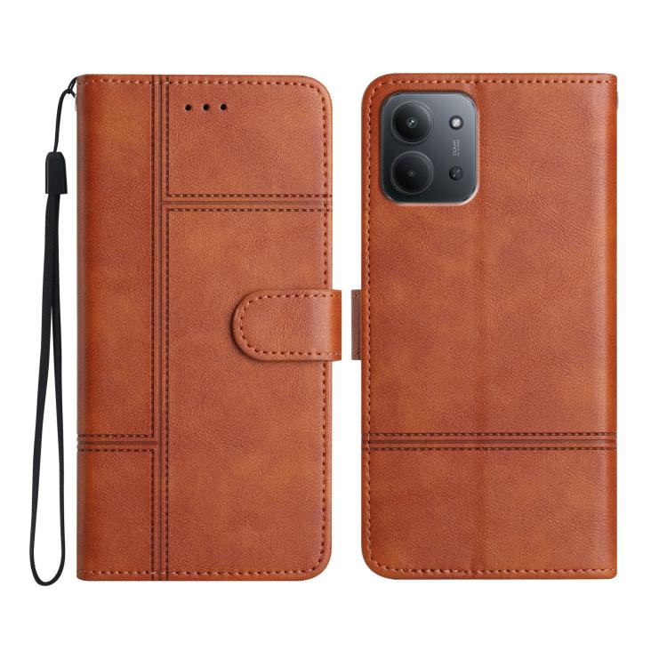 

For Redmi 15C 5G / 4G EU 173mm Cowhide Texture Stitching Leather Phone Case(Brown)