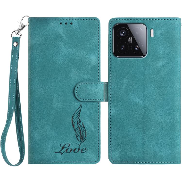 

For Xiaomi 15T Pro 5G Skin Feel Embossed Feather Leather Phone Case(Green)