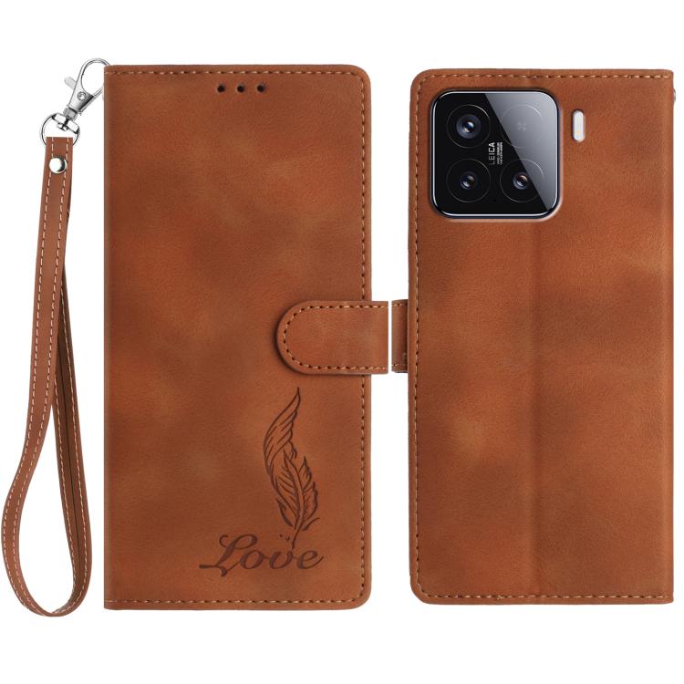 

For Xiaomi 15T 5G Skin Feel Embossed Feather Leather Phone Case(Brown)