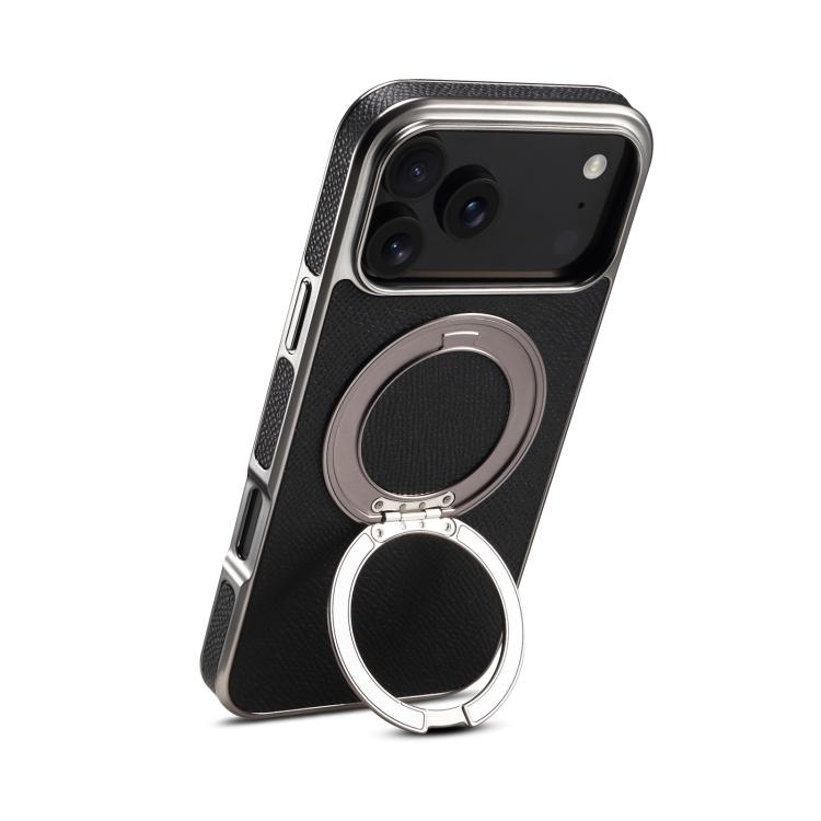 

For iPhone 17 Pro Max Denior A23 Magnetic Holder Electroplating Genuine Leather Phone Case(Black)