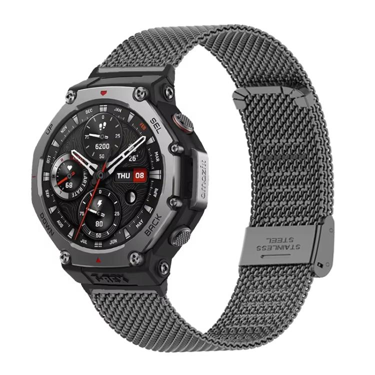 

For Amazfit T-Rex Pro Fine Mesh Buckle Stainless Steel Watch Band(Black)