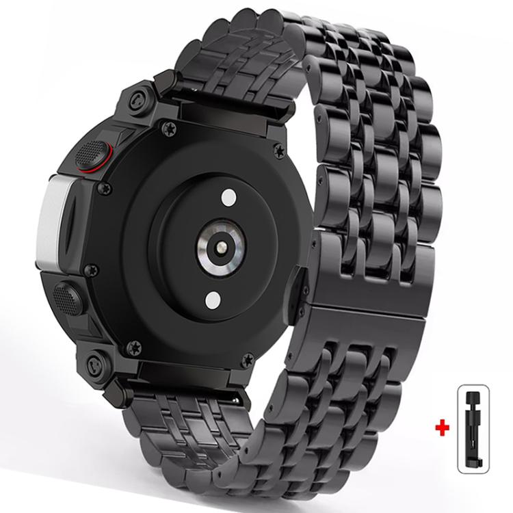 

For Amazfit T-Rex 3 Seven Beads Butterfly Buckle Stainless Steel Watch Band(Black)