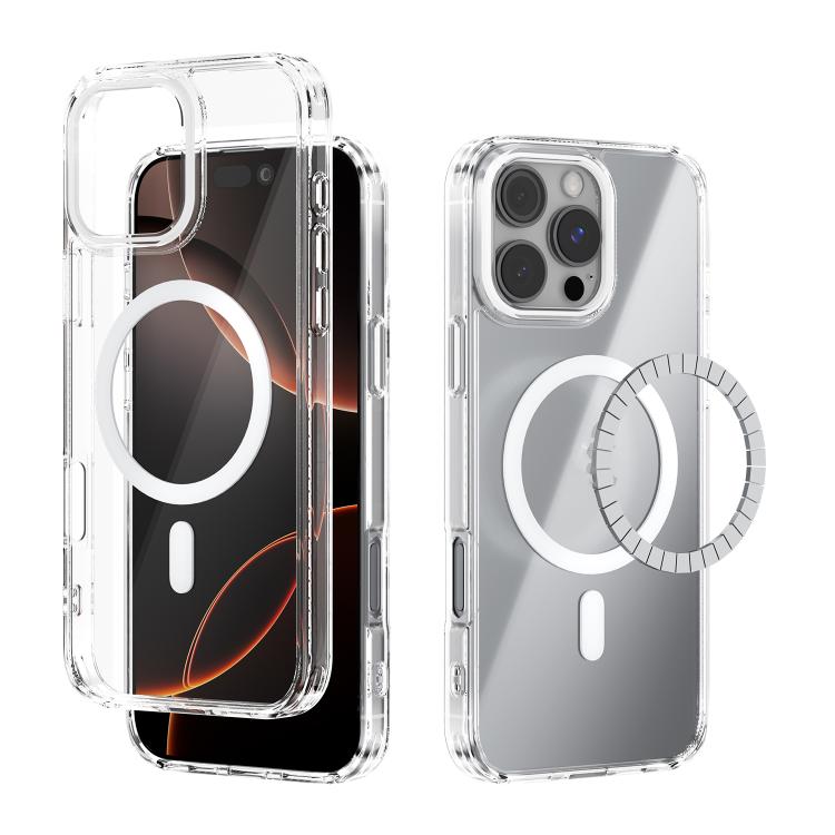 

For iPhone 16 Pro ABEEL MagSafe Magnetic Color Ring Anti-scratch Transparent Phone Case(White)