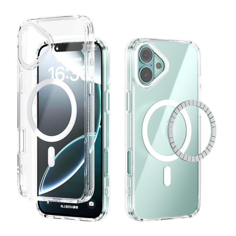 

For iPhone 16 Plus ABEEL MagSafe Magnetic Color Ring Anti-scratch Transparent Phone Case(White)