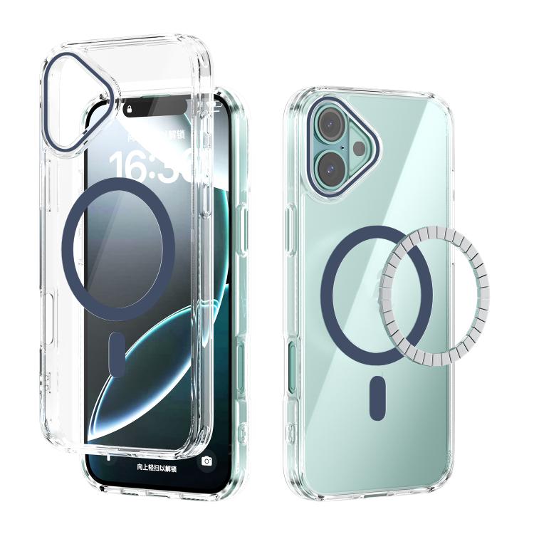 

For iPhone 16 ABEEL MagSafe Magnetic Color Ring Anti-scratch Transparent Phone Case(Blue)