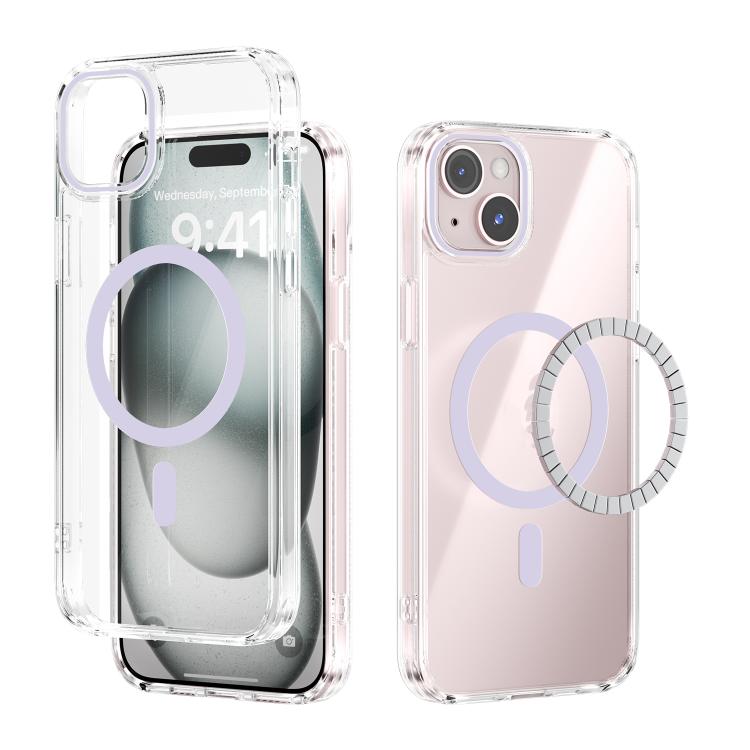 

For iPhone 15 Plus ABEEL MagSafe Magnetic Color Ring Anti-scratch Transparent Phone Case(Purple)