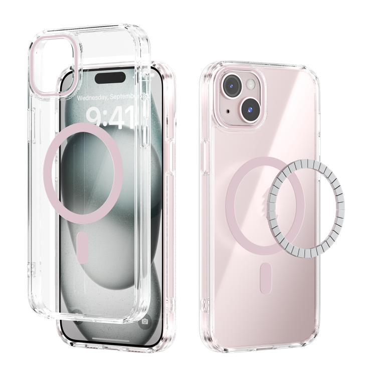 

For iPhone 15 ABEEL MagSafe Magnetic Color Ring Anti-scratch Transparent Phone Case(Pink)