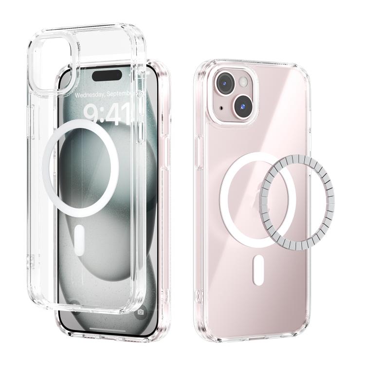 

For iPhone 14 Plus ABEEL MagSafe Magnetic Color Ring Anti-scratch Transparent Phone Case(White)