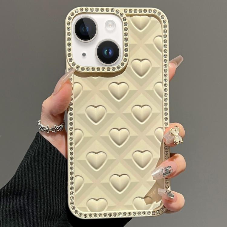 

For iPhone 13 Oil-Sprayed Heart 3D Embossed Diamond TPU Phone Case(Yellow)