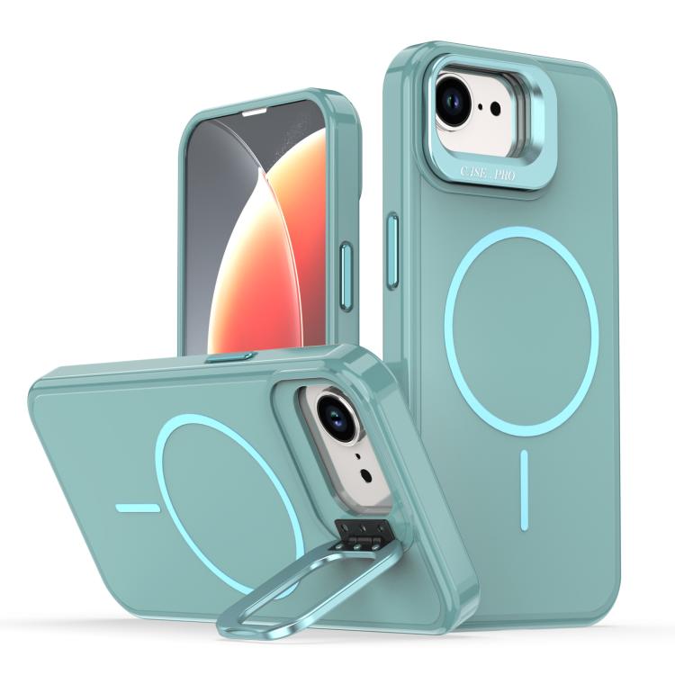 

For iPhone 16e Bright Color Imitation Camera Bracket Magsafe Phone Case(Riptide Blue)