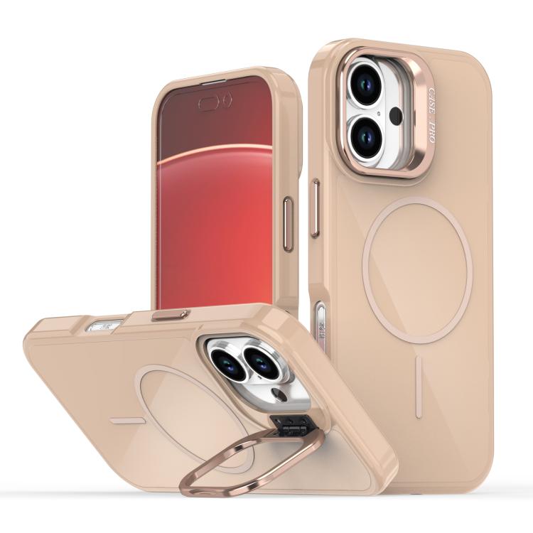 

For iPhone 16 Plus Bright Color Imitation Camera Bracket Magsafe Phone Case(Desert Titanium)