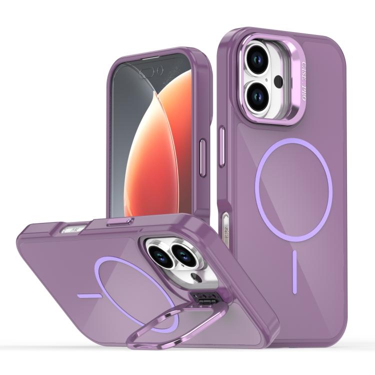

For iPhone 16 Bright Color Imitation Camera Bracket Magsafe Phone Case(Sunset Purple)