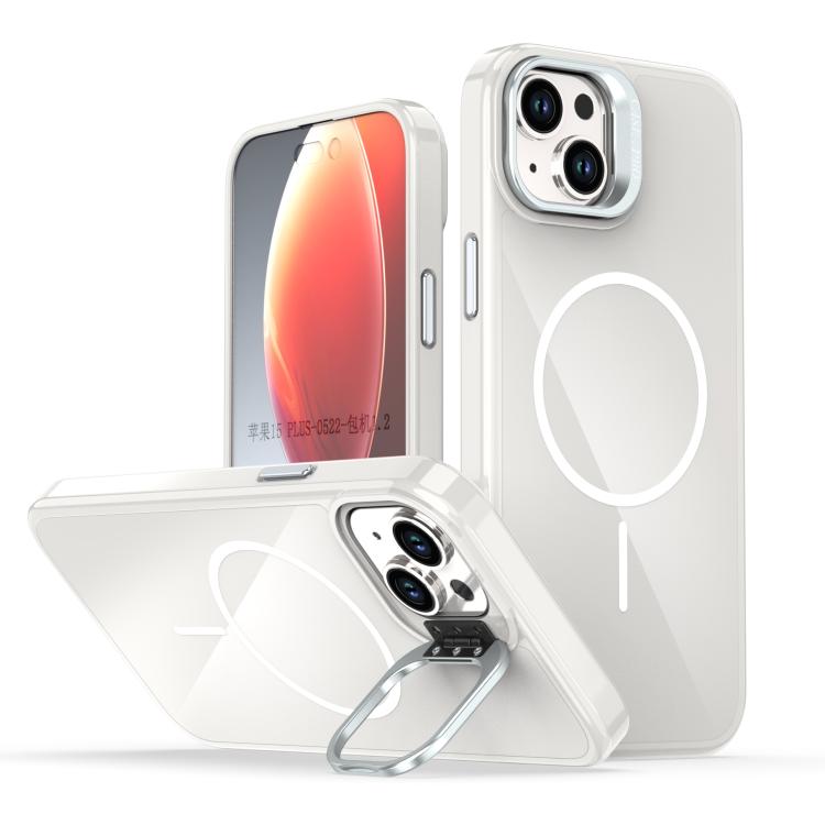 

For iPhone 15 Plus Bright Color Imitation Camera Bracket Magsafe Phone Case(Summit Stone)