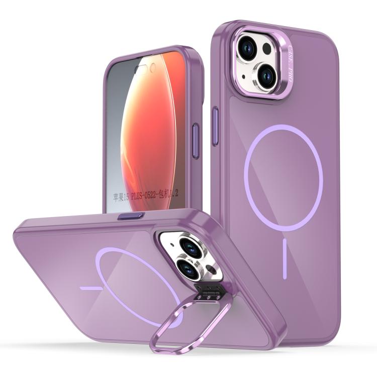 

For iPhone 15 Plus Bright Color Imitation Camera Bracket Magsafe Phone Case(Sunset Purple)
