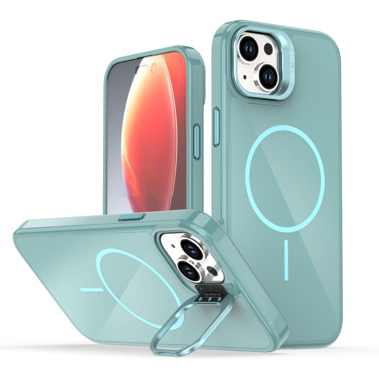 

For iPhone 14 Plus Bright Color Imitation Camera Bracket Magsafe Phone Case(Riptide Blue)