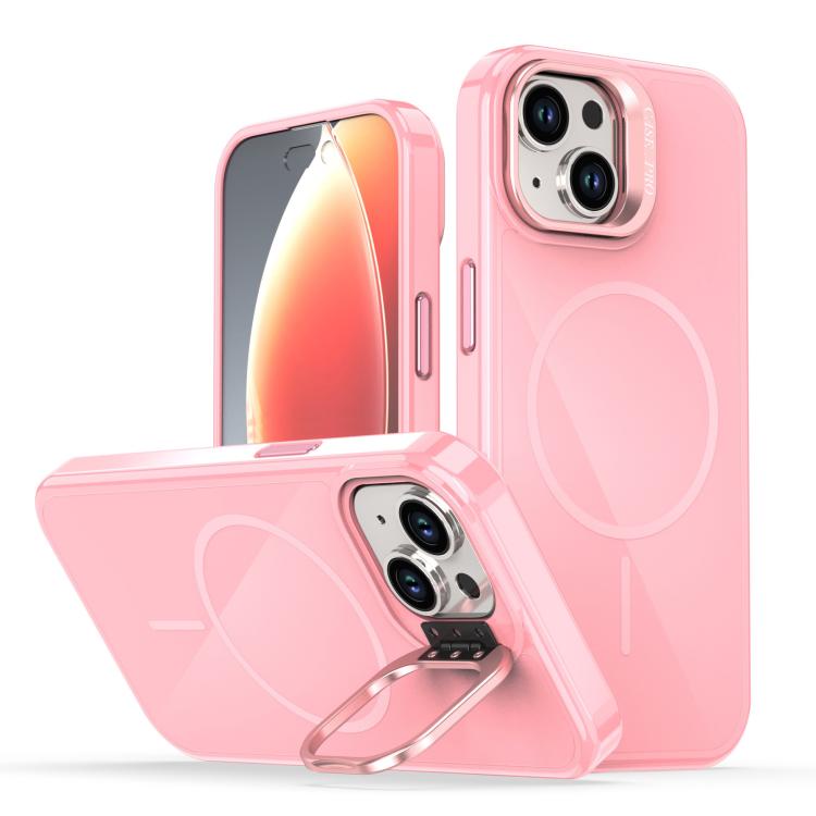

For iPhone 14 / 13 Bright Color Imitation Camera Bracket Magsafe Phone Case(Pink)