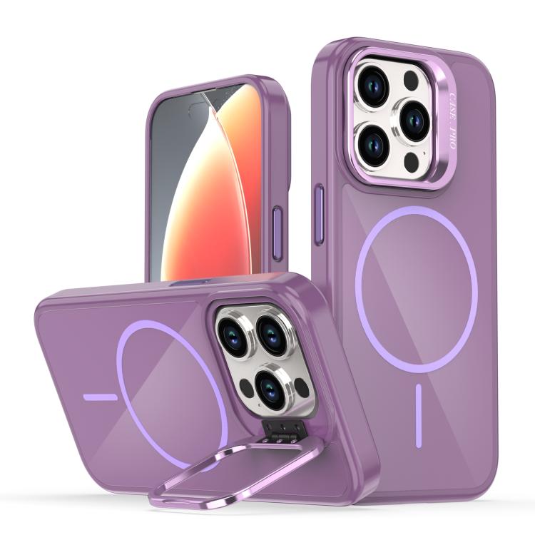 

For iPhone 14 Pro Bright Color Imitation Camera Bracket Magsafe Phone Case(Sunset Purple)