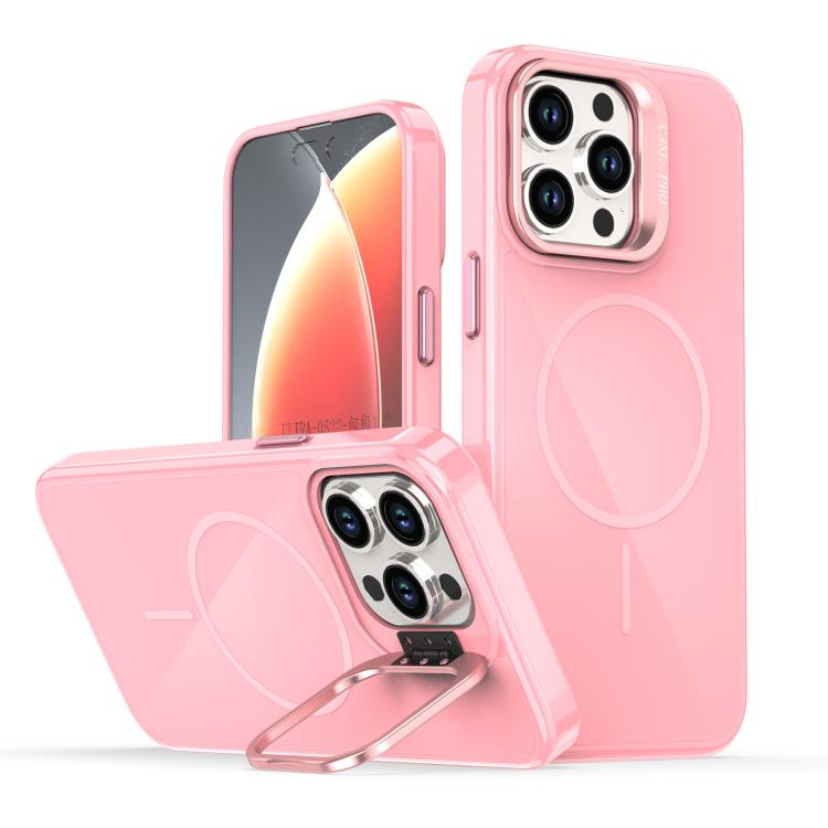 

For iPhone 14 Pro Max Bright Color Imitation Camera Bracket Magsafe Phone Case(Pink)