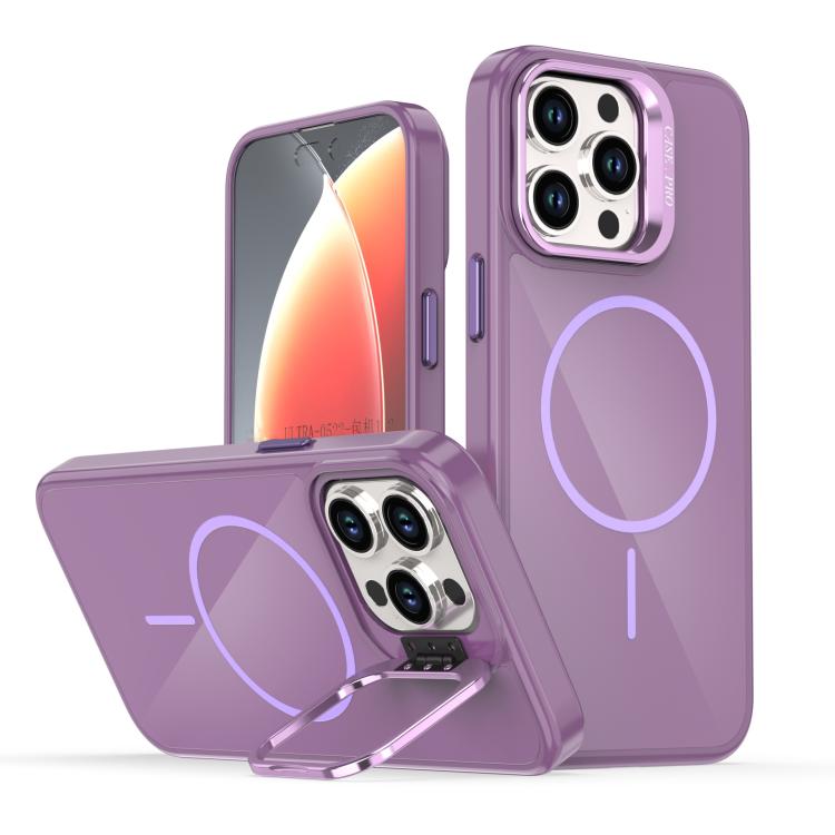 

For iPhone 14 Pro Max Bright Color Imitation Camera Bracket Magsafe Phone Case(Sunset Purple)