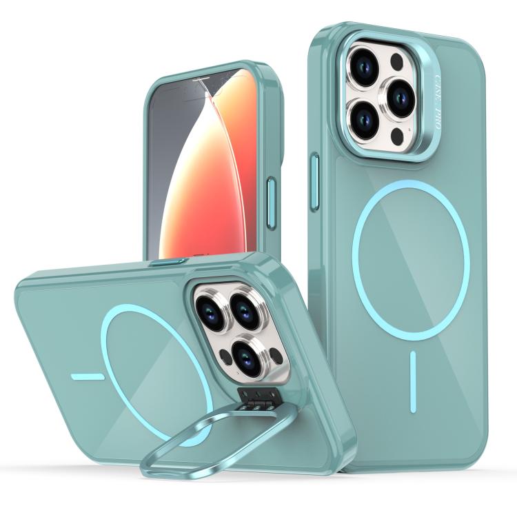 

For iPhone 12 / 12 Pro Bright Color Imitation Camera Bracket Magsafe Phone Case(Riptide Blue)