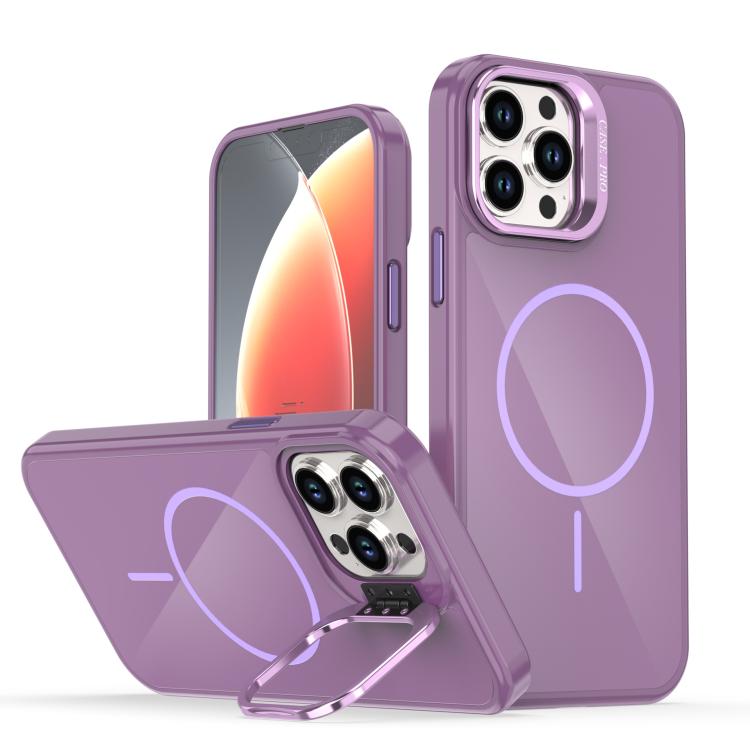 

For iPhone 12 Pro Max Bright Color Imitation Camera Bracket Magsafe Phone Case(Sunset Purple)