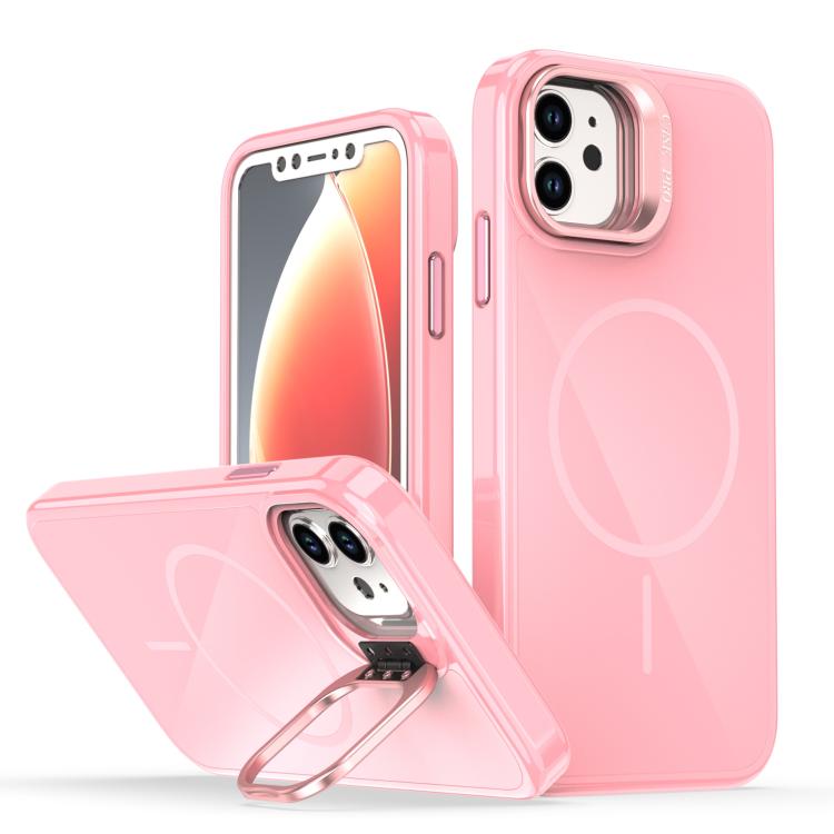 

For iPhone 11 Bright Color Imitation Camera Bracket Magsafe Phone Case(Pink)