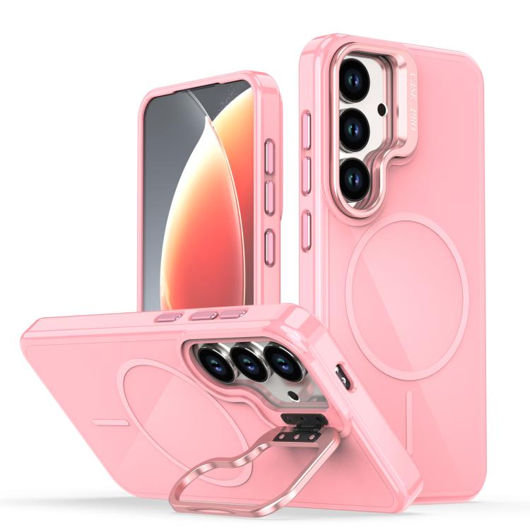 

For Samsung Galaxy S25 / S24 5G Bright Color Imitation Camera Bracket Magsafe Phone Case(Pink)