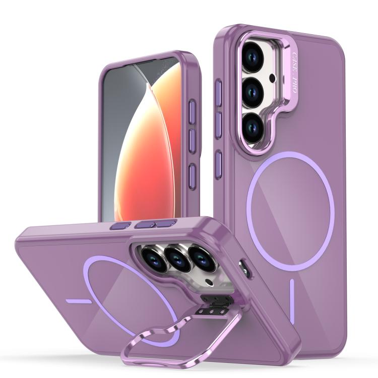 

For Samsung Galaxy S25 / S24 5G Bright Color Imitation Camera Bracket Magsafe Phone Case(Sunset Purple)