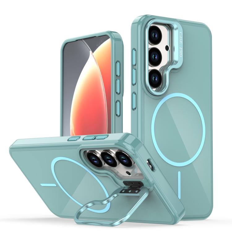 

For Samsung Galaxy S25+ / S24+ 5G Bright Color Imitation Camera Bracket Magsafe Phone Case(Riptide Blue)