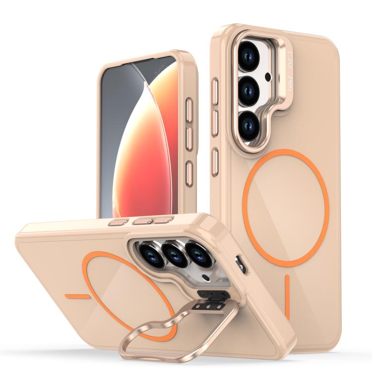 

For Samsung Galaxy S23 5G Bright Color Imitation Camera Bracket Magsafe Phone Case(Desert Titanium)