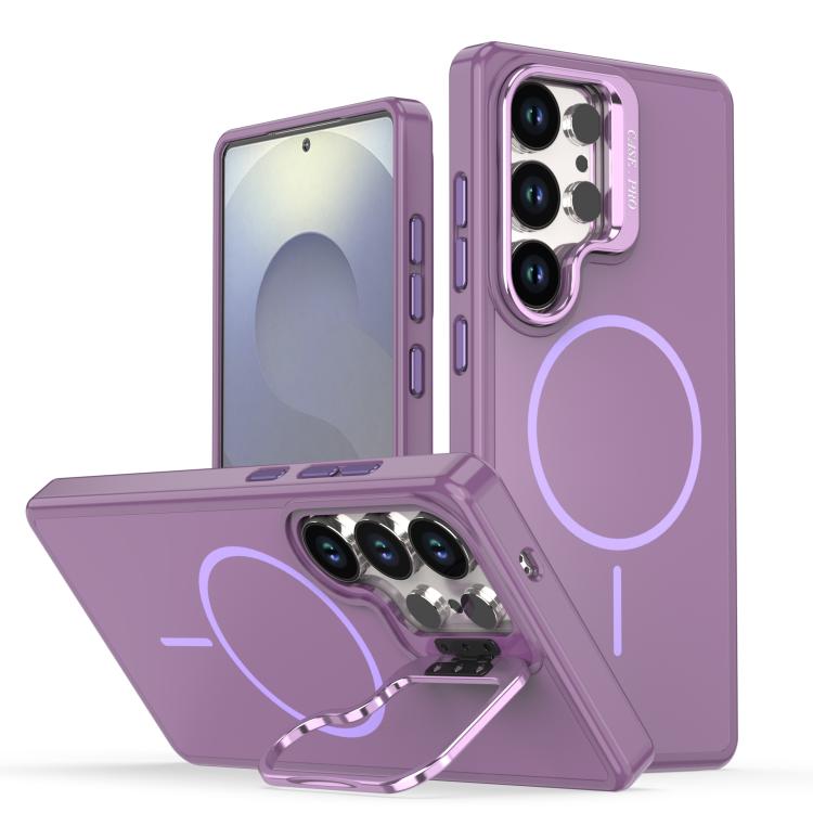 

For Samsung Galaxy S23 Ultra 5G Bright Color Imitation Camera Bracket Magsafe Phone Case(Sunset Purple)