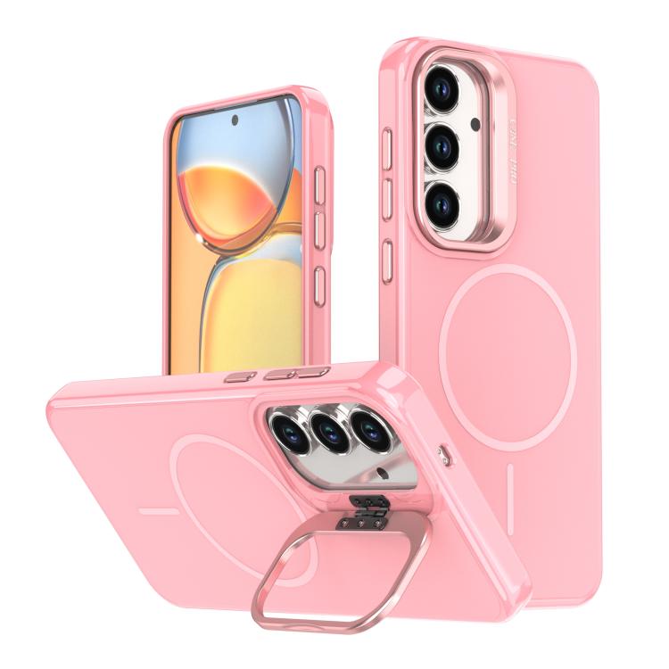 

For Samsung Galaxy S25 FE 5G Bright Color Imitation Camera Bracket Magsafe Phone Case(Pink)