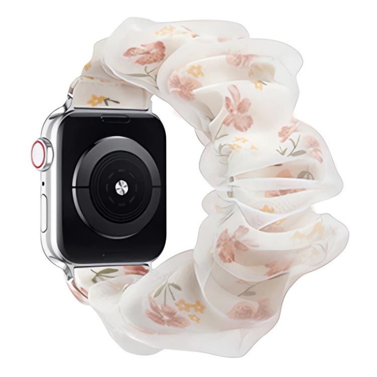 

For Apple Watch 42 / 44 / 45 / 46 / 49mm xDfind Polyester Hybrid Organza Double Layer Watch Band(Pink Flower)