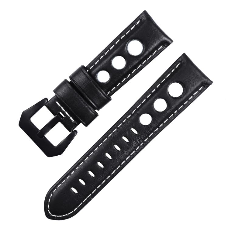 

24mm xDfind Three-hole Breathable Genuine Leather Watch Band(Black)