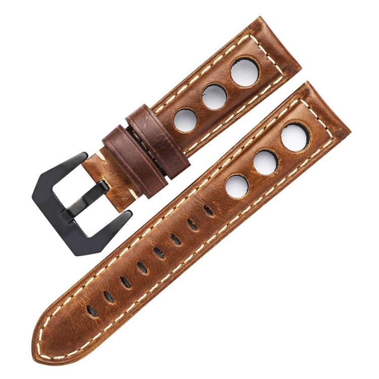 24mm xDfind Three-hole Breathable Genuine Leather Watch Band(Light Brown)