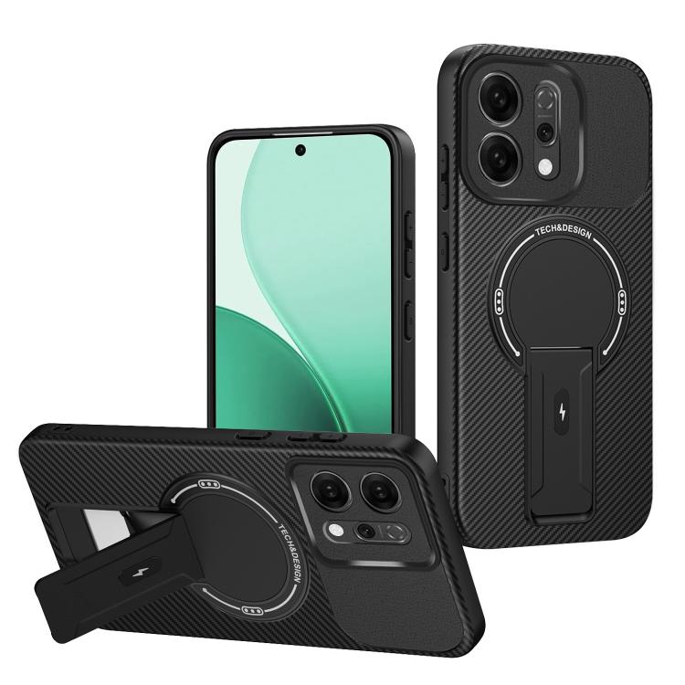 

For OPPO Reno14 5G Global Carbon Fiber Texture MagSafe Phone Case with Holder(Black)