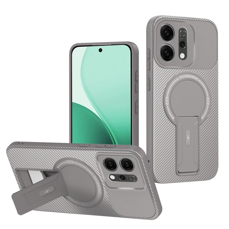 

For OPPO Reno14 5G Global Carbon Fiber Texture MagSafe Phone Case with Holder(Grey)