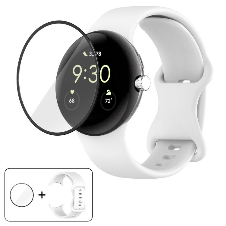 

For Google Pixel Watch 3 45mm Butterfly Buckle Silicone Watch Band with 3D Curved Film(White)