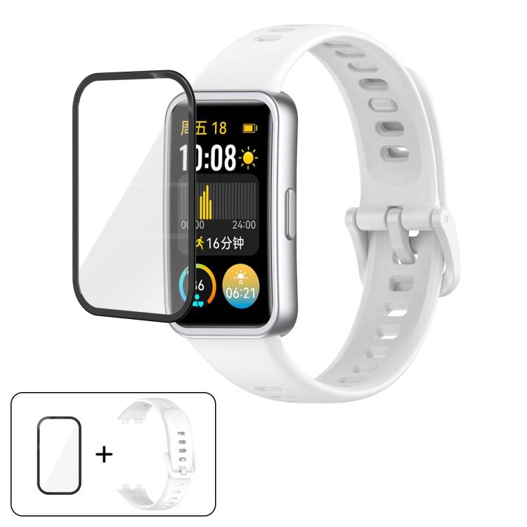 

For Huawei Band 10 / 10 NFC Colorful Buckle Silicone Watch Band with 3D Curved Film(White)