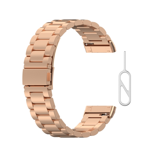 

For Fitbit Versa 3 / Fitbit Sense 3-Beads Stainless Steel Watch Band with Disassembly Tools(Rose Gold)