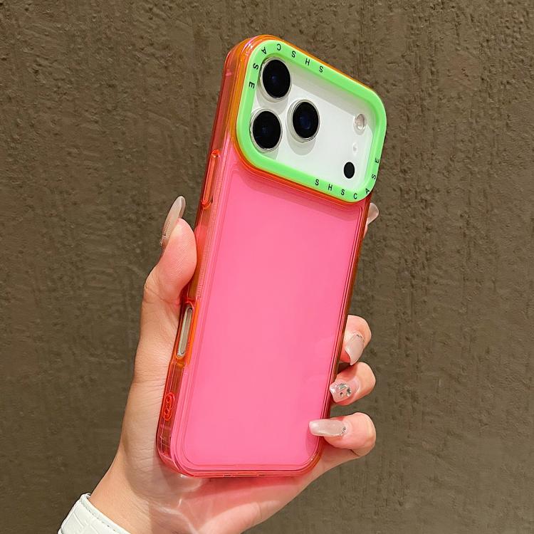 

For iPhone 17 Pro Color Contrast Lens Frame Transparent TPU Phone Case(Rose Red+Green)