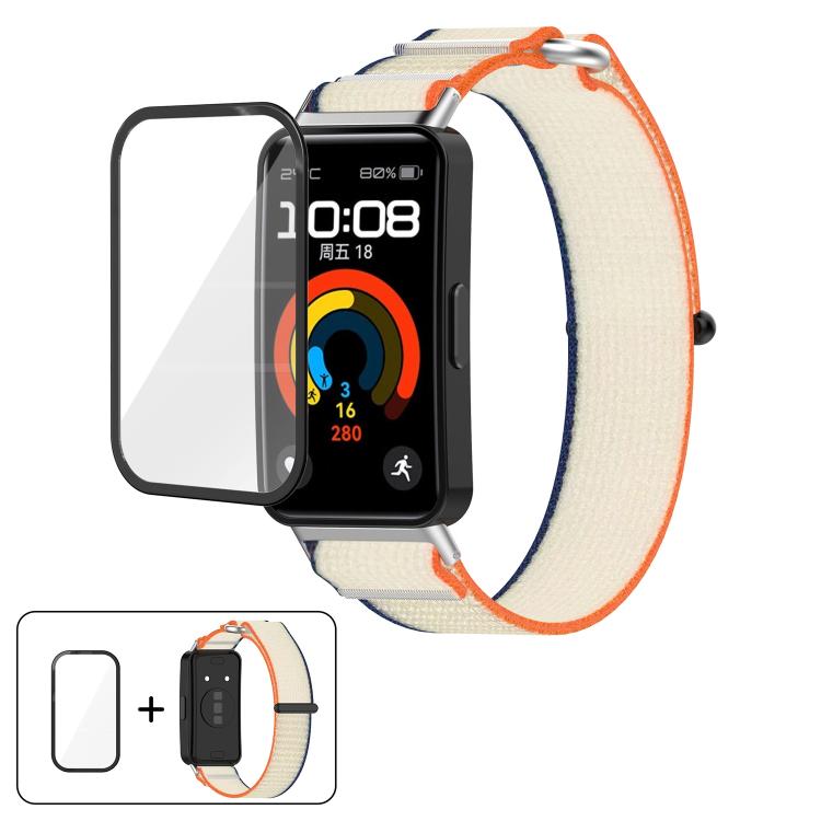 

For Huawei Band 10 / 10 NFC Wild Path Nylon Hook and Loop Fastener Watch Band with 3D Curved Film(Orange Beige)